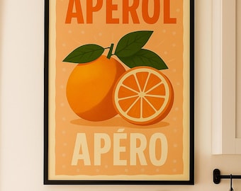 Aperol Spritz Kitchen Wall Art | Retro Orange Cocktail Print | Vintage Bar Decor | Italian Apéro Poster | Mid Century Modern Drink Artwork