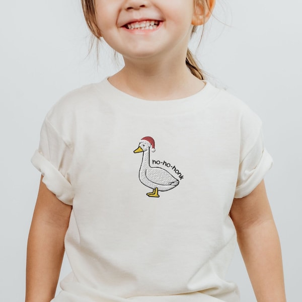 Embroidered Toddler Santa Goose Shirt, Embroidered Goose Christmas Shirt, Silly Goose Shirt, Funny Shirt for Kids, Funny Embroidered Shirt