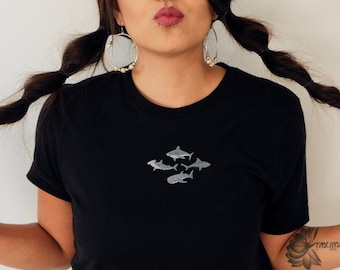 Embroidered Sharks Comfort Colors T-Shirt, Marine Biology Gift