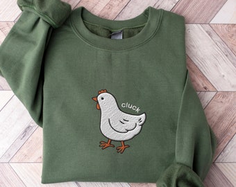 Embroidered Chicken Cluck Sweatshirt, Farm Spirit Animal Crewneck