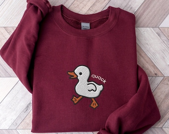 Embroidered Duck Quack Sweatshirt, Funny Spirit Animal Crewneck