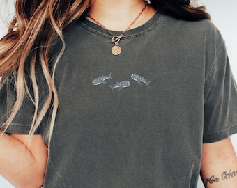 Embroidered Trio of Whaleshark Comfort Colors t-shirt, Unisex Whale Shark Shirt Hammered Shirt Shark Shirt Marine Biology Gift for Him/Her