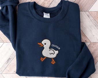 Sweat brodé canard charlatan, col rond en forme d'oie rigolote