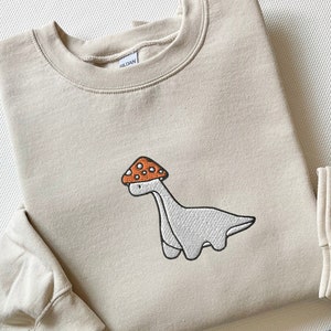 Embroidered Mushroom Dinosaur Sweatshirt, Mushroom Dinosaur Shirt, Paleontology Shirt Dino Shirt Velociraptor Shirt Trex Shirt Dinosaur Gift