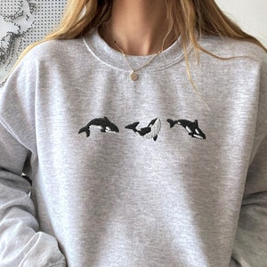 Embroidered Trio of Orcas Sweatshirt, Embroidered Orcas Sweatshirt, Orcas Shirt, Orca Whale Shirts, Ocean Shirts, Fish Shirts, Marine Shirts