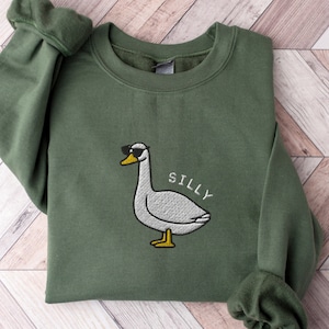 Embroidered Silly Goose Sweatshirt, Embroidered Goose Sunglasses Crewneck Sweatshirt, Silly Goose Shirt, Funny Sweatshirt, Farm Animal Shirt image 1