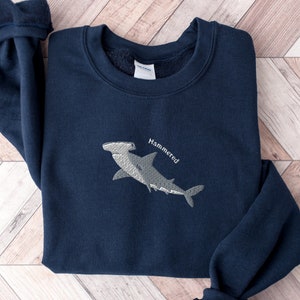 Embroidered Hammerhead Shark Sweatshirt, Funny Hammerhead Shark Shirt, Hammered Sweatshirt, Shark Shirt, Marine Ocean Shirt, Gift for Her