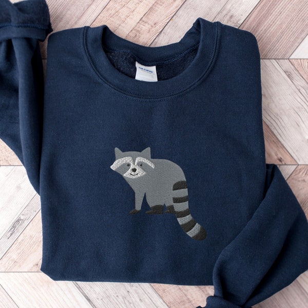 Embroidered Trashy Racoon Sweatshirt, Funny Sweater, Funny Shirt, Embroidered Animal Crewneck, Ugly Sweater, Raccoon Shirt Unisex Sweatshirt