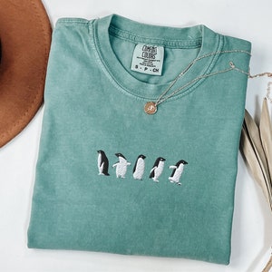 Embroidered Penguin Comfort Colors Tshirt, Embroidered Penguin Shirt, Penguin Tshirt, Funny Shirt, Cute Animal shirt, Gift for her/him