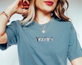 Embroidered Penguin Comfort Colors T-Shirt, Cute Animal Shirt