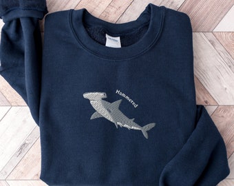 Embroidered Hammerhead Shark Sweatshirt, Funny Marine Ocean Shirt