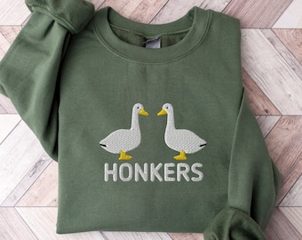 Honkers Embroidered Sweatshirt- Y2K Style Embroidered Crewneck| unisex Sweatshirt- funny clothing- gifts -silly goose - university crewneck