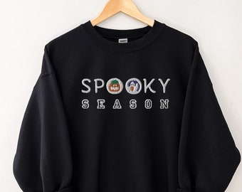 Embroidered Halloween Cookies Spooky Season Sweatshirt, Halloween Cookies Shirt, Spooky Season Crewneck Shirt, Ghost and Pumpkin Embroidered