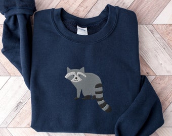 Embroidered Raccoon Sweatshirt, Funny Crewneck Sweater
