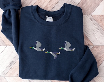 Embroidered Duck Sweatshirt, Unisex Hunting Sweater
