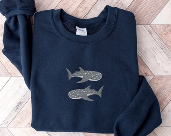 Embroidered Whale Shark Sweatshirt, Cozy Marine Ocean Shirt