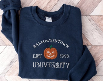 Embroidered Halloween Town Sweatshirt, Vintage Pumpkin Jumper
