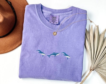Embroidered Blue Whale Comfort Colors T-shirt