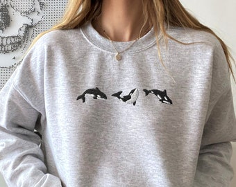 Embroidered Trio of Orcas Sweatshirt, Embroidered Orcas Sweatshirt, Orcas Shirt, Orca Whale Shirts, Ocean Shirts, Fish Shirts, Marine Shirts