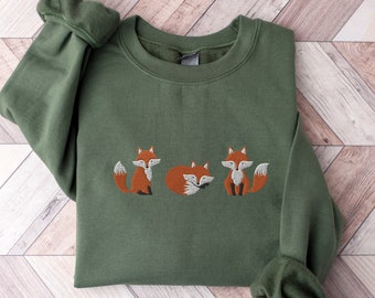 Embroidered Fox Sweatshirt, Animal Lover Gift, Cottage Core