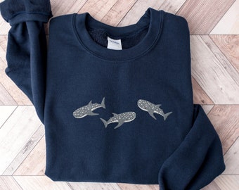 Embroidered Whale Shark Sweatshirt, Marine Ocean Unisex Crewneck