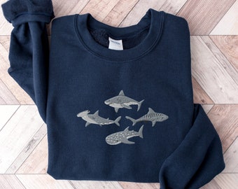 Embroidered Shark Sweatshirt, Marine Biology Gift