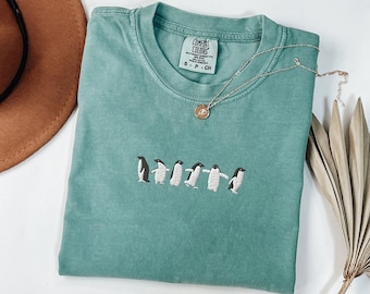 Embroidered Penguin Comfort Colors T-shirt, Cute Animal Shirt