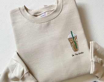 Embroidered Iced Coffee Sweatshirt, Boba Shirt, Cozy Crewneck