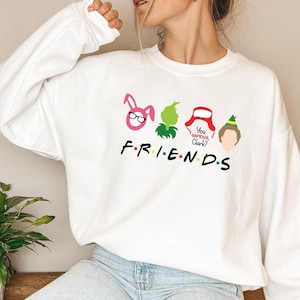 Personajes de películas de Navidad Amigos Sudadera, Sudadera fea de Navidad divertida, Clark Griswold Grinch Ralphie Elf Kevin Suéter de Navidad