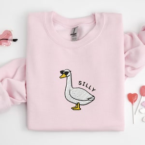 Embroidered Silly Goose Sweatshirt, Embroidered Goose Sunglasses Crewneck Sweatshirt, Silly Goose Shirt, Funny Sweatshirt, Farm Animal Shirt image 7