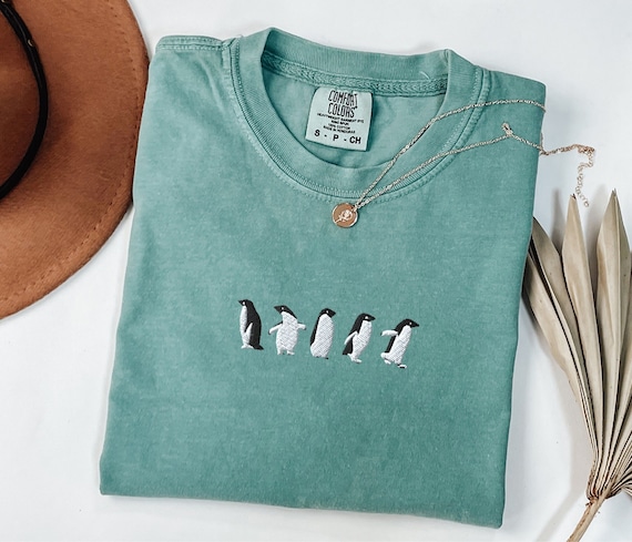 Embroidered Penguin Comfort Colors Tshirt, Embroidered Penguin Shirt, Penguin Tshirt, Funny Shirt, Cute Animal shirt, Gift for her/him