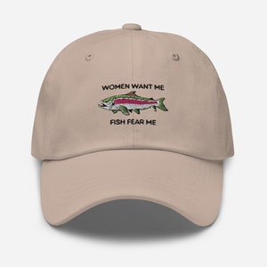 Mulheres bordadas Love Me Fish Fear Me Dad Hat, Bordado Truta Fish Dad Hat, Chapéu de Pesca, Presente de Pesca para Ele Pescador Presente do Dia dos Pais