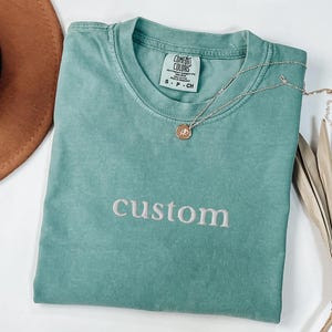 Personalized Comfort Colors T-Shirt, Custom Embroidered Tshirts, Embroidered Comfort Colors Tee, Custom Embroidery, Mother&#39;s Day Gift Custom