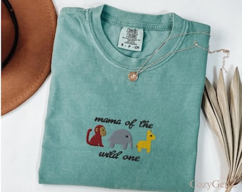 Embroidered Wild One Mama Comfort Colors T-shirt: First Birthday Safari