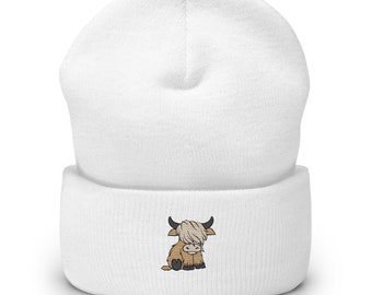Geborduurde beanie met omslag van Highland Cow, Schotse hoed