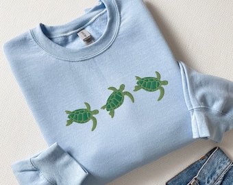Embroidered Sea Turtles Sweatshirt, Ocean Lover Gift