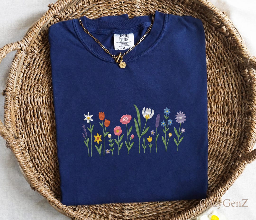 Embroidered Wildflower Dragonfly Comfort Colors T-shirt - Etsy