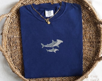Embroidered Hammerhead Shark Comfort Colors T-Shirt, Ocean Graphic Tee