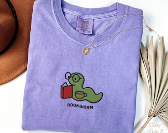 Embroidered Bookworm Comfort Colors Tshirt Book Lover Gift Shirt Bookworm Tshirt Reading Shirt Bookish Embroidery Unisex Gift for Readers