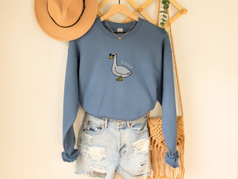 Embroidered Silly Goose Sweatshirt, Embroidered Goose Sunglasses Crewneck Sweatshirt, Silly Goose Shirt, Funny Sweatshirt, Farm Animal Shirt image 6