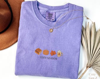 Embroidered Fall T-Shirt: Cozy Season Pumpkin Spice Latte Tee