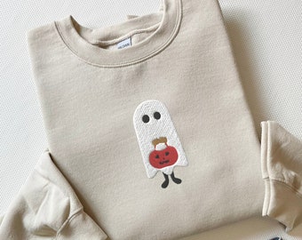 Embroidered Trick or Treat Ghost Sweatshirt, Halloween Ghost Shirt, Halloween Shirt, Ghost Pumpkin Shirt, Embroidered Ghost Shirt, Spooky