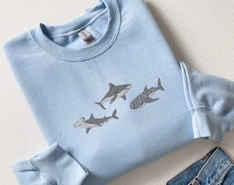 Embroidered Shark Sweatshirt, Marine Biology Ocean Gift