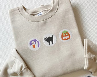 Embroidered Halloween Cookies Boo Sweatshirt, Halloween Cookies Shirt, Spooky Season Crewneck Sweatshirt, Ghost and Pumpkin Embroidered