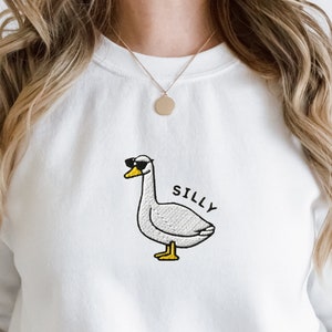Embroidered Silly Goose Sweatshirt, Embroidered Goose Sunglasses Crewneck Sweatshirt, Silly Goose Shirt, Funny Sweatshirt, Farm Animal Shirt image 3