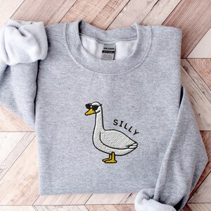 Embroidered Silly Goose Sweatshirt, Embroidered Goose Sunglasses Crewneck Sweatshirt, Silly Goose Shirt, Funny Sweatshirt, Farm Animal Shirt image 8