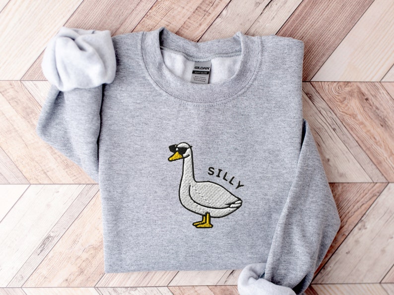 Embroidered Silly Goose Sweatshirt, Embroidered Goose Sunglasses Crewneck Sweatshirt, Silly Goose Shirt, Funny Sweatshirt, Farm Animal Shirt image 8