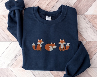 Embroidered Fox Sweatshirt, Animal Lover Gift, Cozy Cottagecore Style