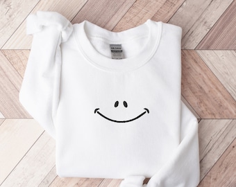 Sweatshirt met geborduurd retro smileygezicht, uniseks Y2K-stijl
