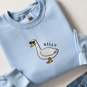 Embroidered Silly Goose Sweatshirt, Embroidered Goose Sunglasses Crewneck Sweatshirt, Silly Goose Shirt, Funny Sweatshirt, Farm Animal Shirt image 2